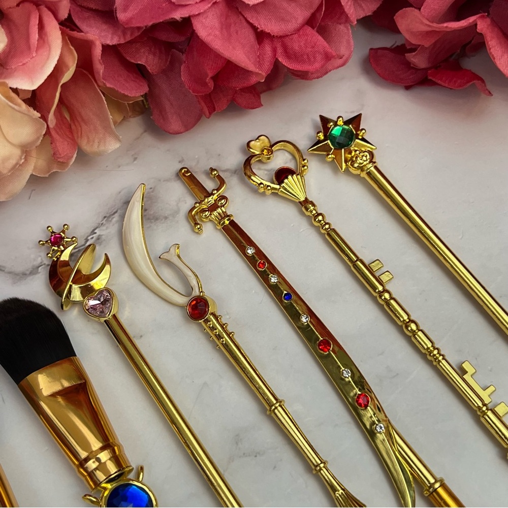 8 Piece Sailor Moon Anime Gold Makeup Brush Set - Picture 14 of 17